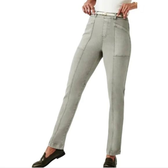 SPANX- NWT Stretch Twill Straight Leg Olive Oil Green Pull-On Pockets Pants- SP - Picture 1 of 13